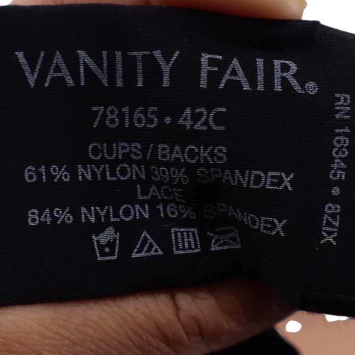 Vanity Fair Effortless T-Shirt Bra Womens 42C Black Stretch Padded Underwire