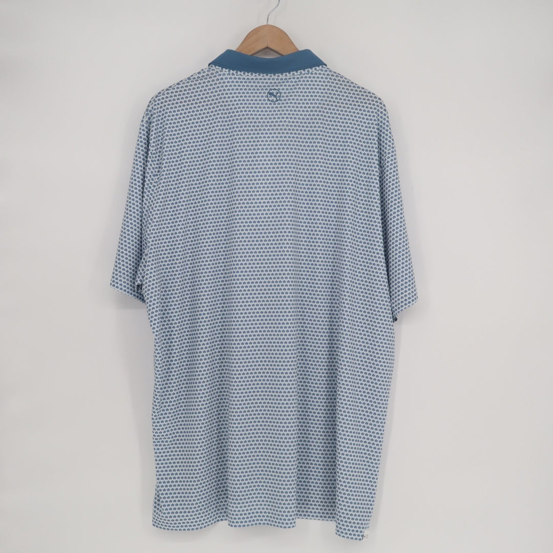 Puma Forever Better Polo Shirt Mens 2XL Blue Printed Stretch Golf Performance