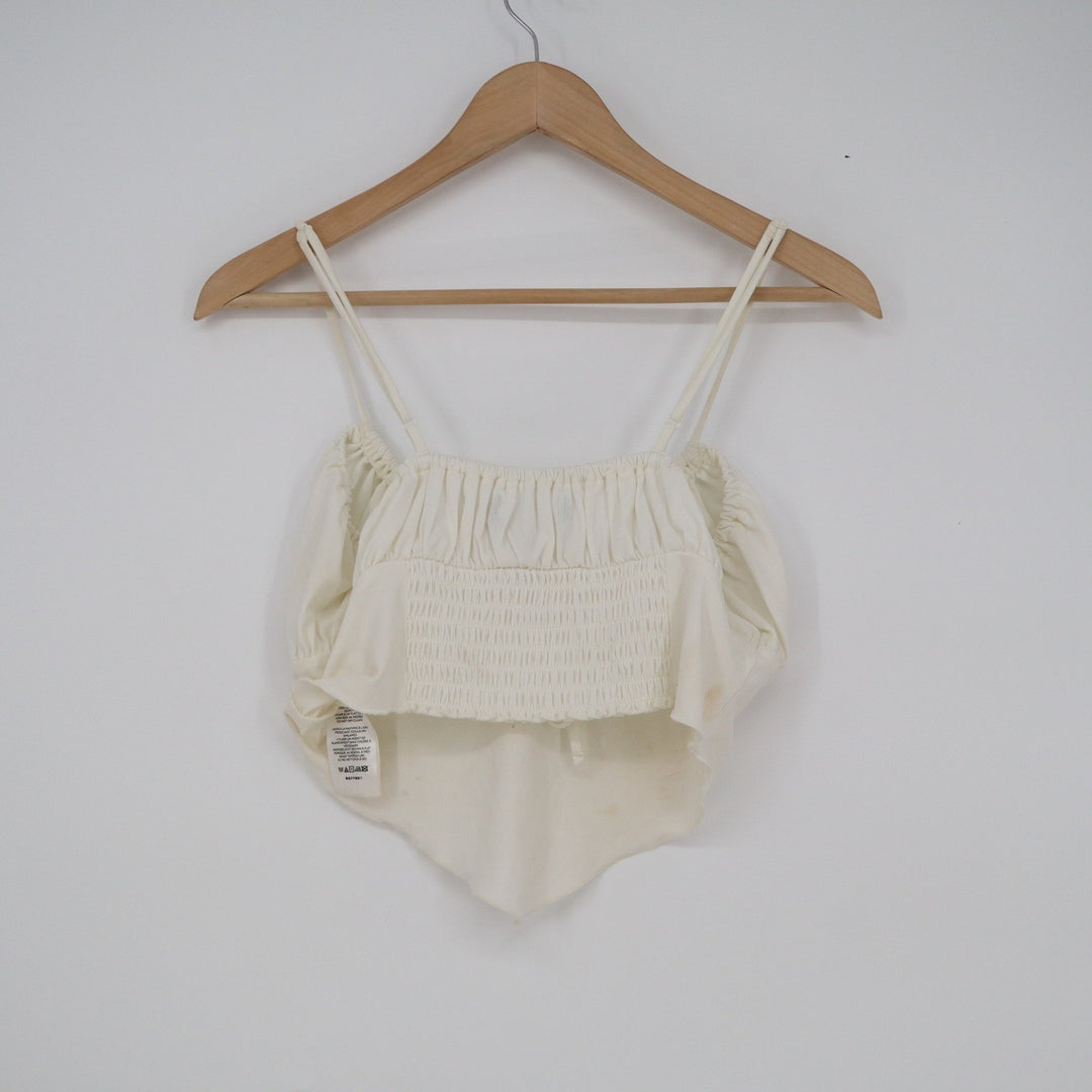 Urban Outfitters White Handkerchief Hem Smocked Cami Crop Top Large