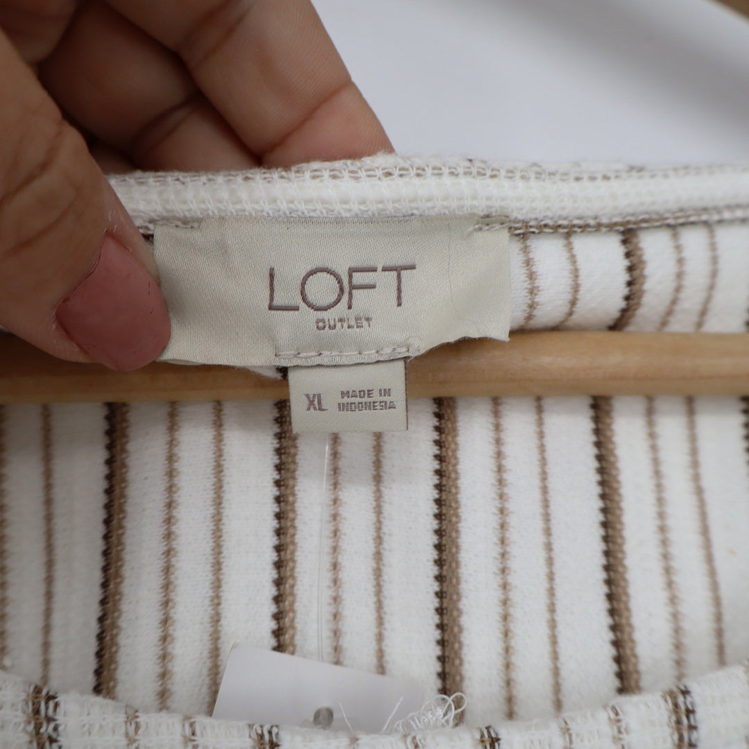 LOFT Outlet Womens XL Striped Sleeveless Tie Back Midi Dress White Brown