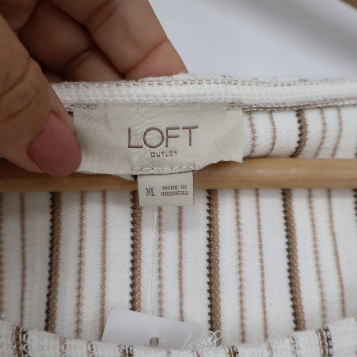 LOFT Outlet Womens XL Striped Sleeveless Tie Back Midi Dress White Brown