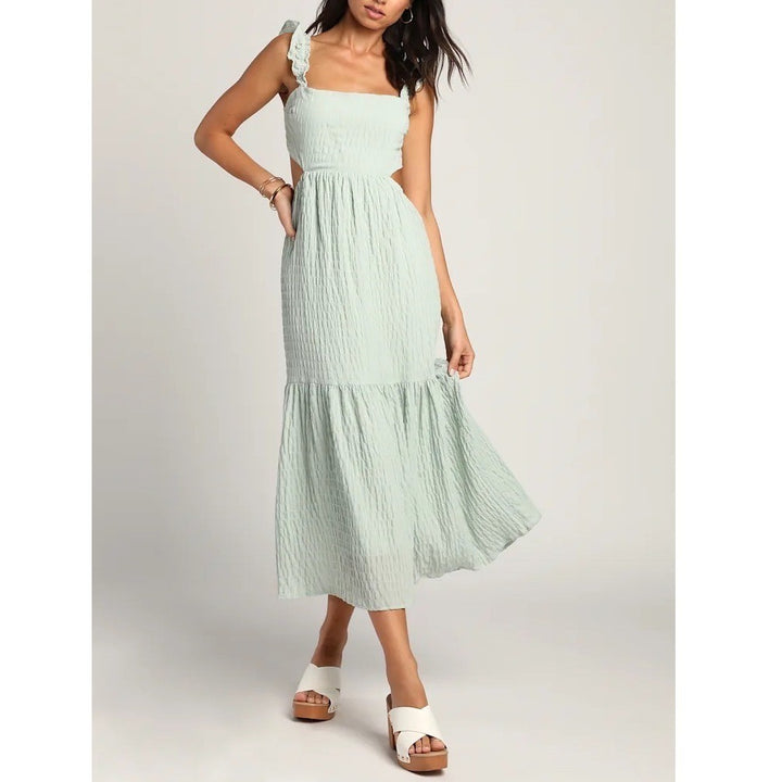 Lush Mint Green Ruffle Strap Cutout Tiered Midi Dress LD44574FCI Womens Small