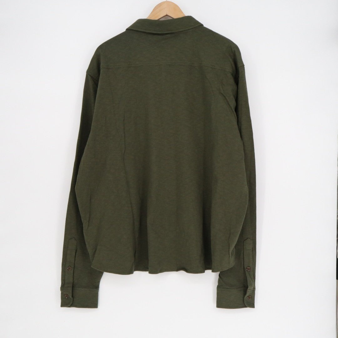 American Giant Premium Slub Shirt Men 2XL Olive Green Cotton Back Yoke Button Up