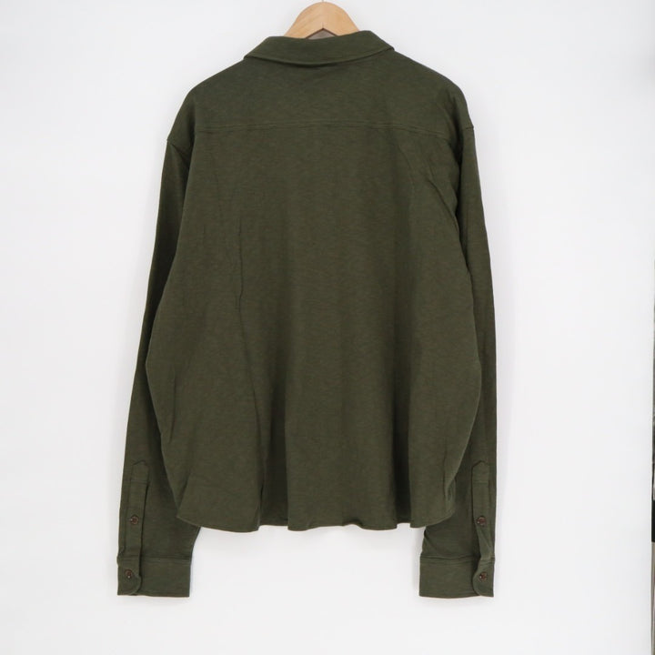 American Giant Premium Slub Shirt Men 2XL Olive Green Cotton Back Yoke Button Up