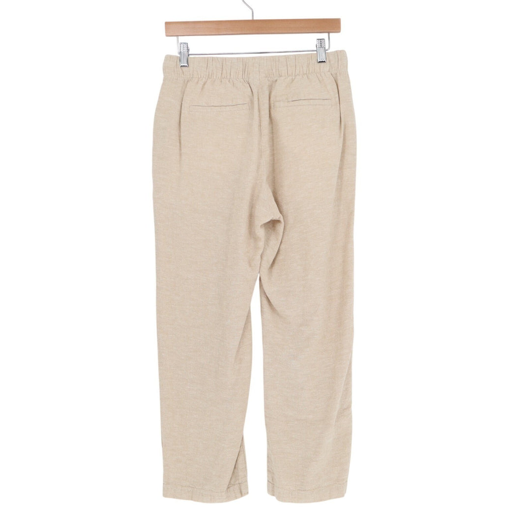 Gap Easy Pants Womens S Beige Linen Slash Pockets Straight Leg Drawstring Waist