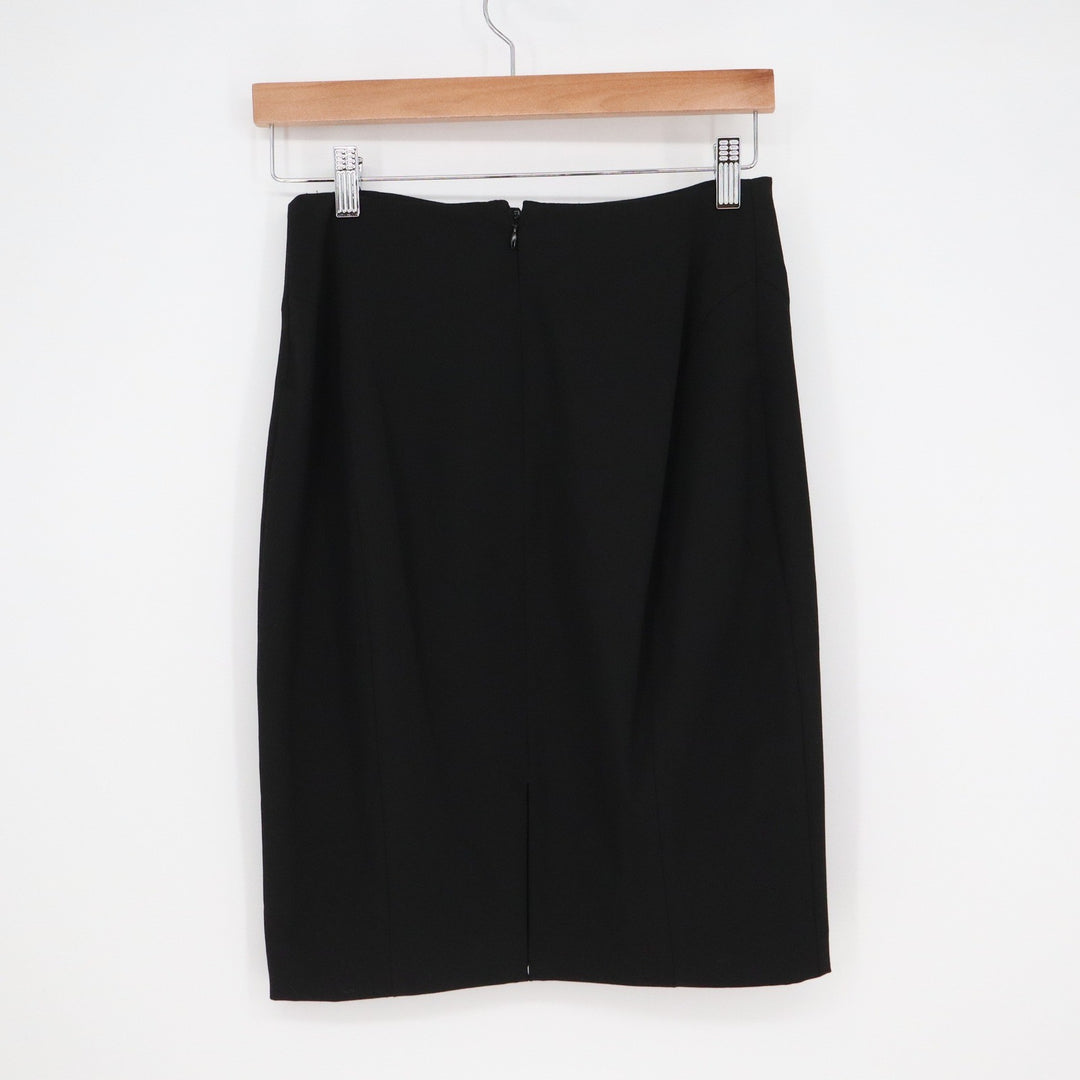 Express Black Pencil Skirt Front Notch Back Vent Size 4 Professional Workwear