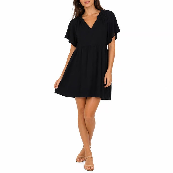 Old Navy Mens Black Gauze Ruffle V-Neck Flutter Sleeve Mini Dress Size M