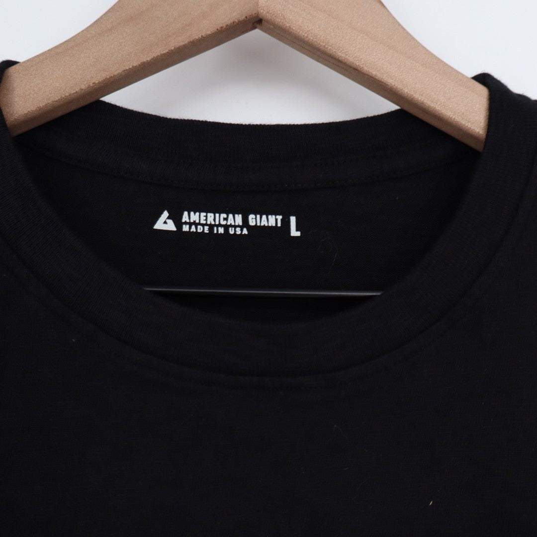AMERICAN GIANT Mens Black Crew Neck T Shirt Size L Made in USA Cotton