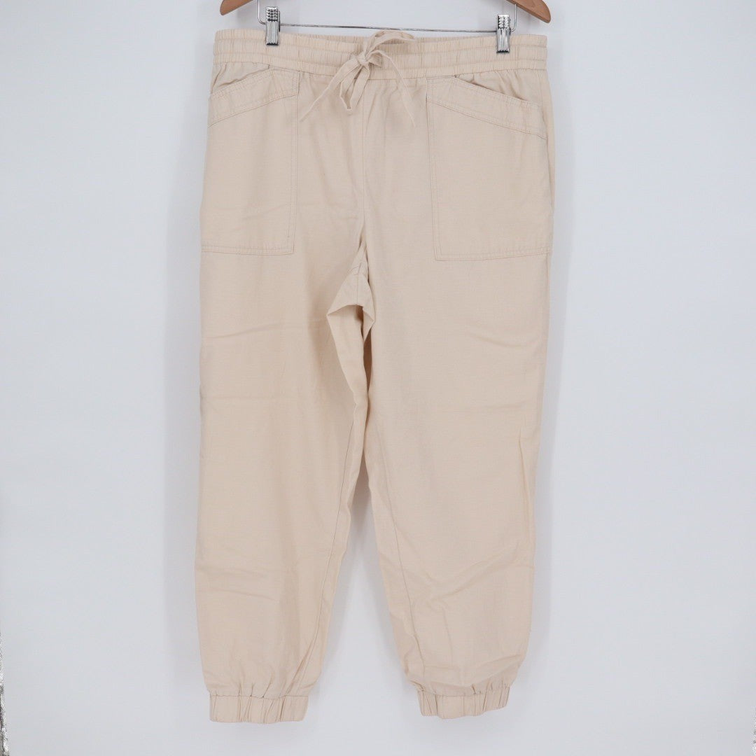 LOFT Outlet Beige Utility Jogger Pants Elastic Waist Drawstring Size L