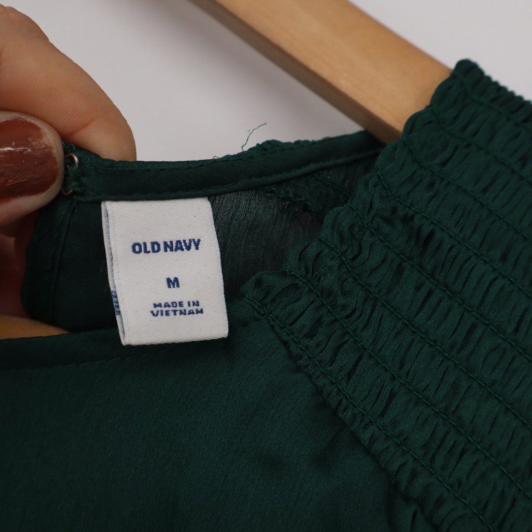 Old Navy Womens Green Smocked Shoulder Elastic Waist Fit & Flare Dress Size M