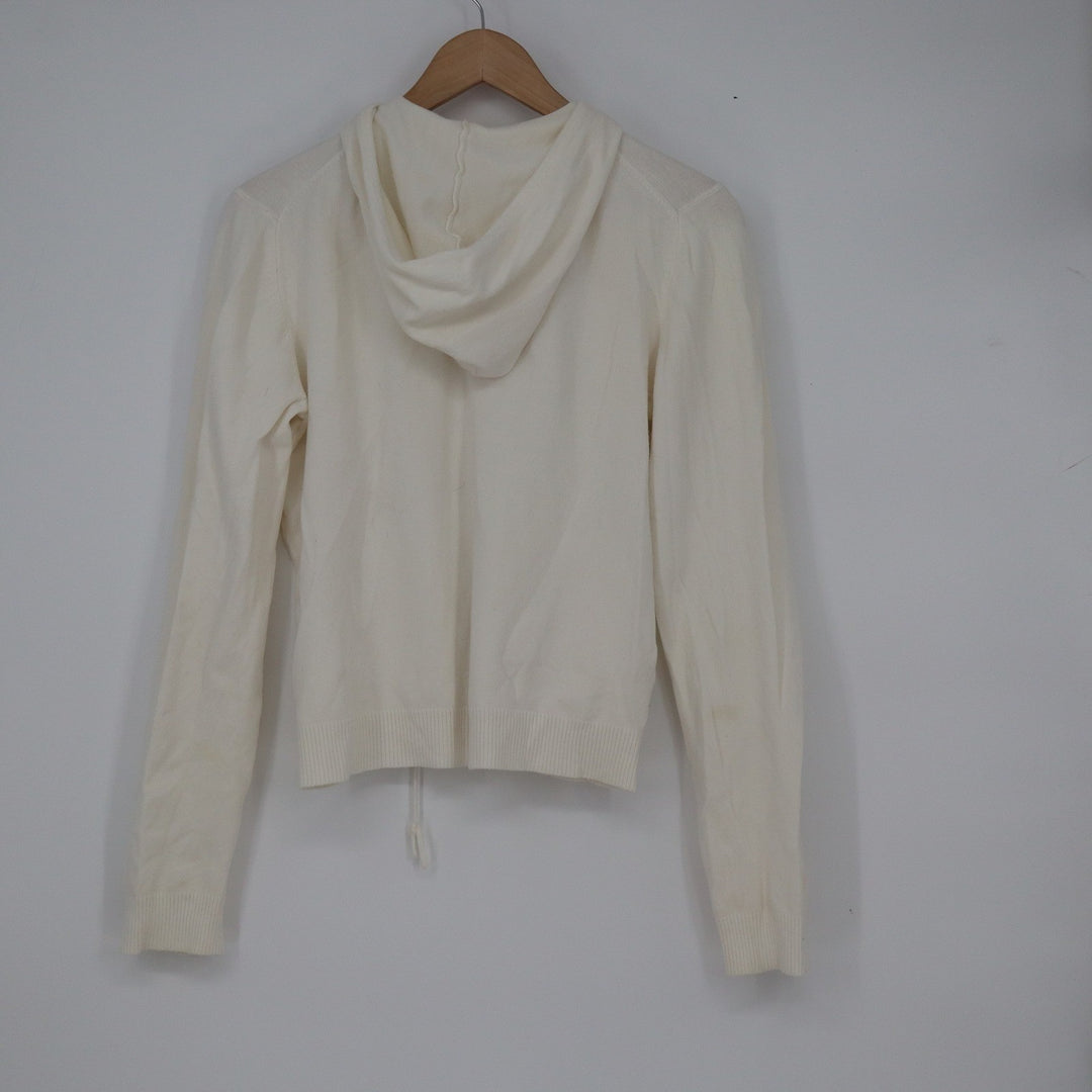 Old Navy Womens White Cotton Blend Full Zip Knit Hoodie Size L 10608