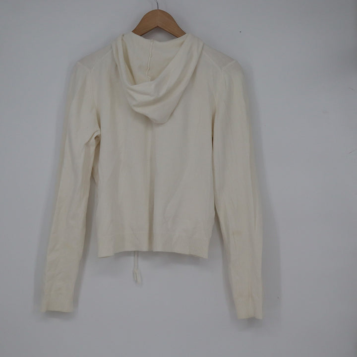 Old Navy Womens White Cotton Blend Full Zip Knit Hoodie Size L 10608