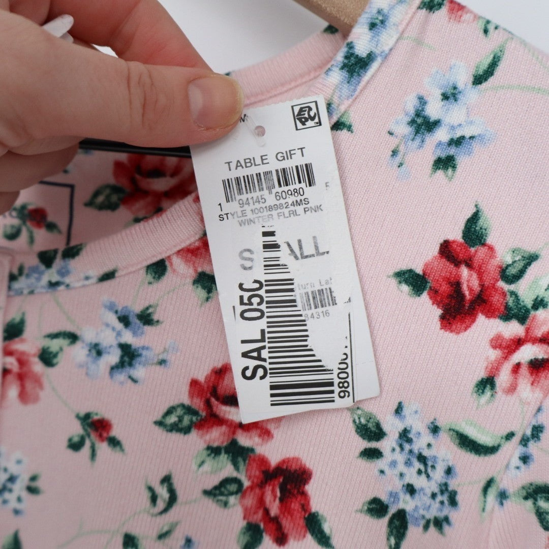 Charter Club Intimates Pajama Shirt Womens Small Pink Floral Knit Long Sleeve