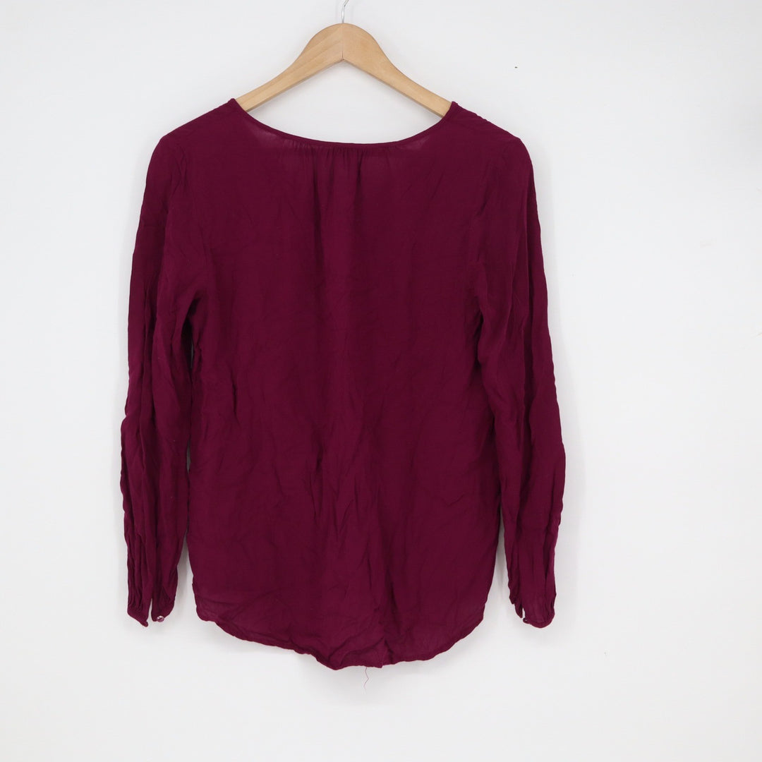Old Navy Womens Burgundy V-Neck Long Sleeve Rayon Blouse Shirt Size S