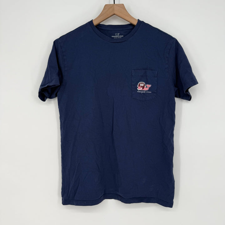 Vineyard Vines T-Shirt Boys XL(18) Blue Cotton Football Helmet Whale Graphic