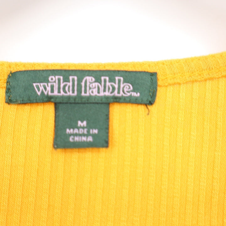 Wild Fable Yellow Ribbed Wrap Front Tie Side Short Sleeve Top Size M