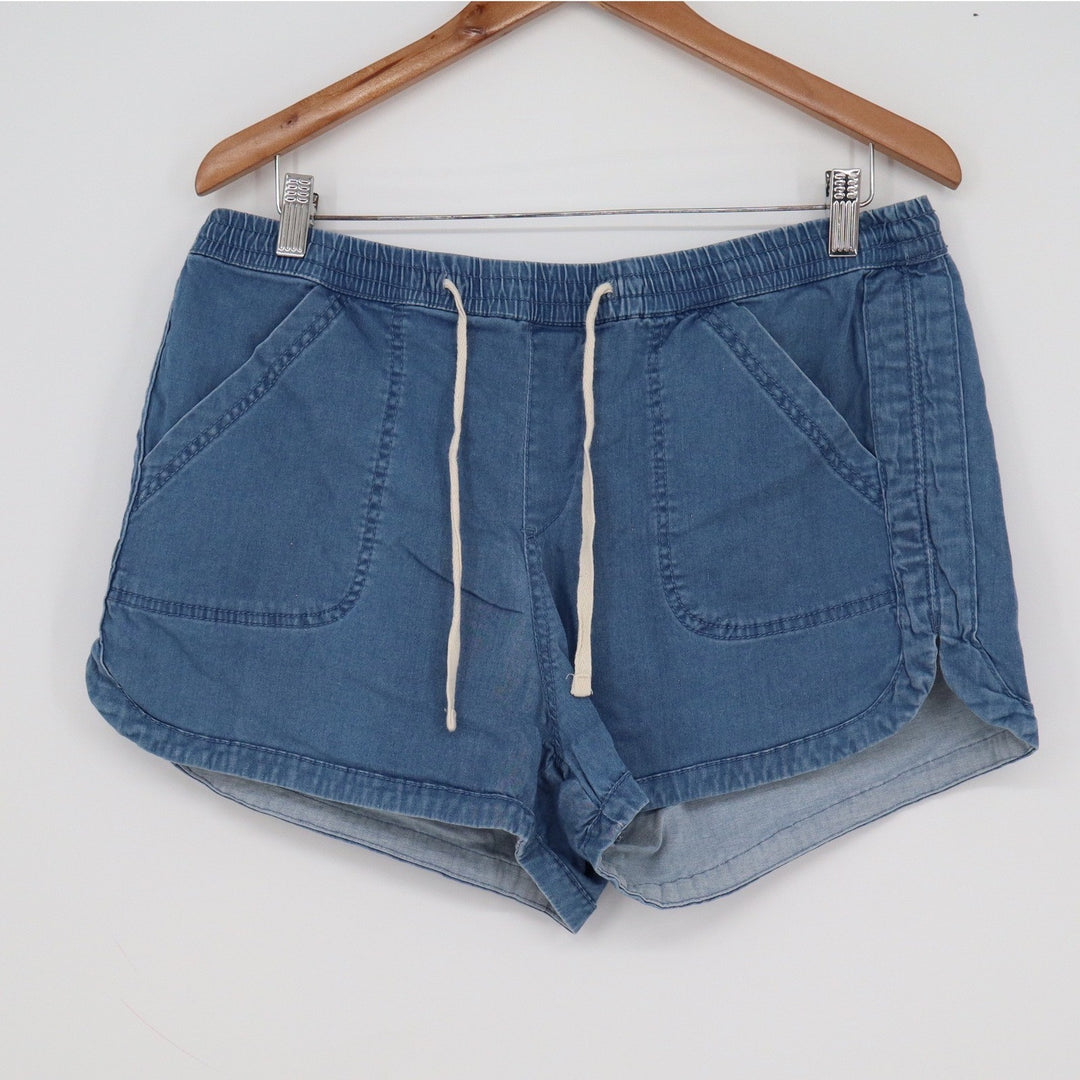 Unionbay Womens XL Blue Chambray Drawstring Elastic Waist Dolphin Shorts