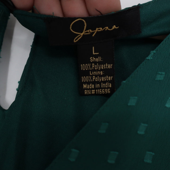 Japna Emerald Green Clip Dot Tiered Mini Dress V-Neck Long Sleeve L