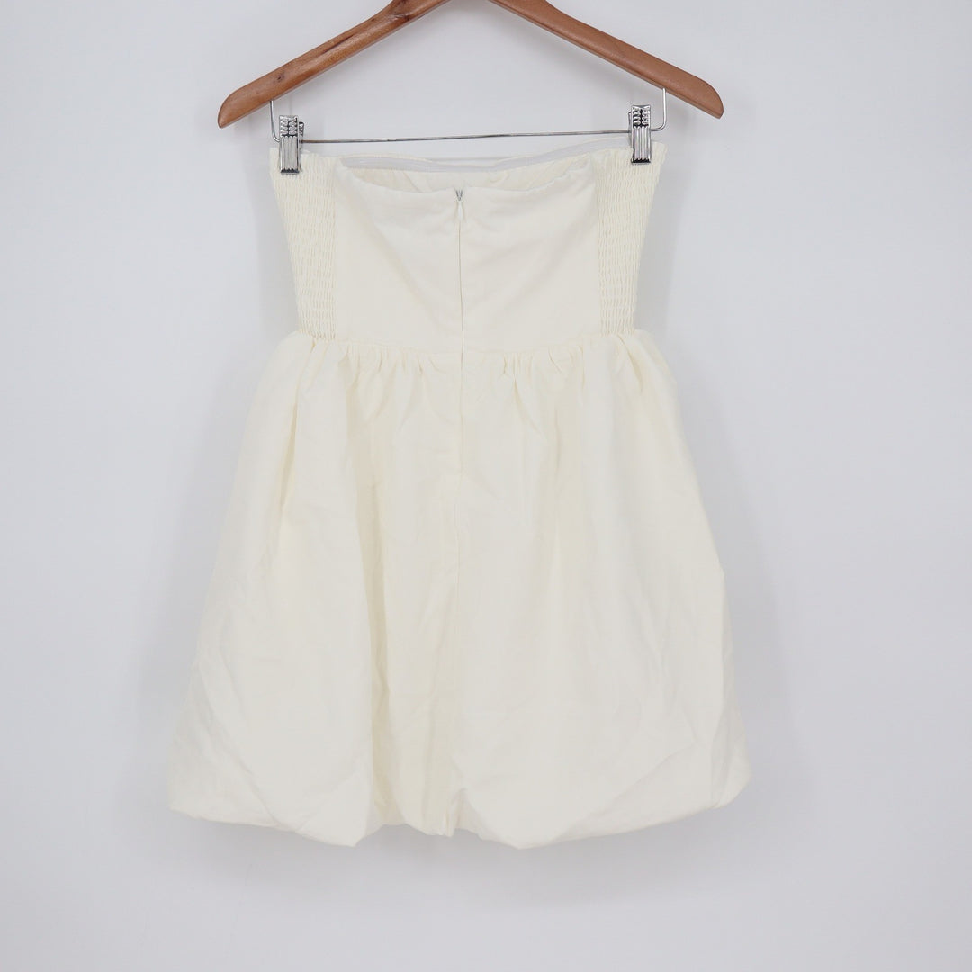 Showpo Shaima White Strapless Pleated Bubble Hem Mini Dress Size 2 NEW
