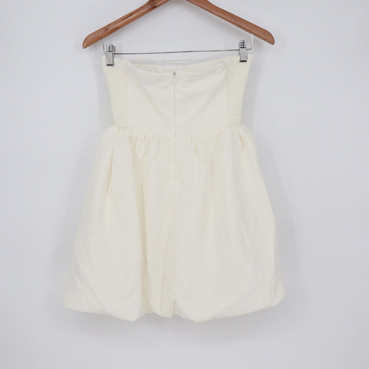 Showpo Shaima White Strapless Pleated Bubble Hem Mini Dress Size 2 NEW