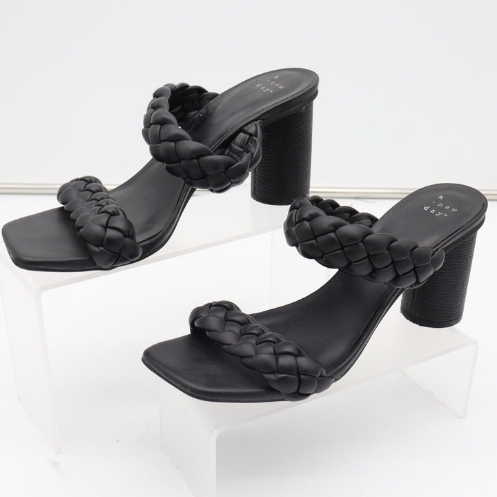 A New Day Womens Black Braided Double Strap Block Heel Mule Sandals Size 9