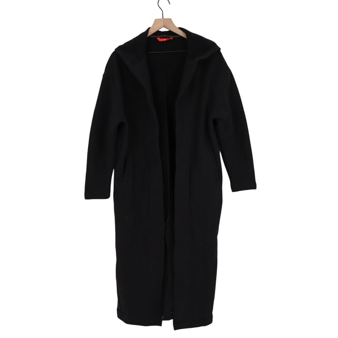 American Giant Fleece Long Coat Womens Black Shawl Hood Collar w/Removable Belt