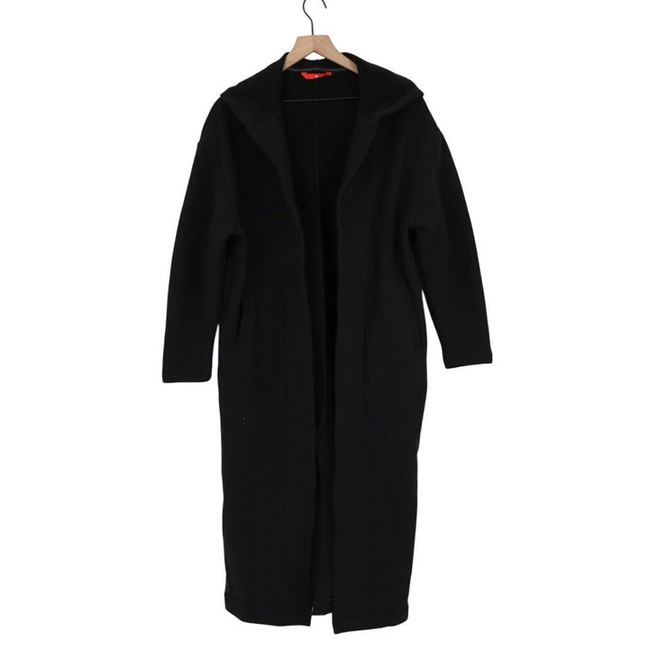 American Giant Fleece Long Coat Womens Black Shawl Hood Collar w/Removable Belt