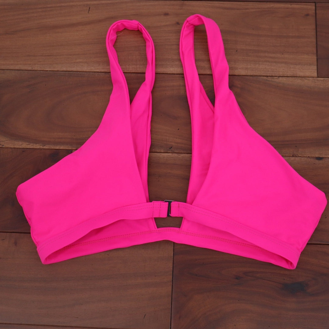 SHEIN Neon Pink Plunge Bikini Top Large Solid Minimalist Swimwear Barbiecore
