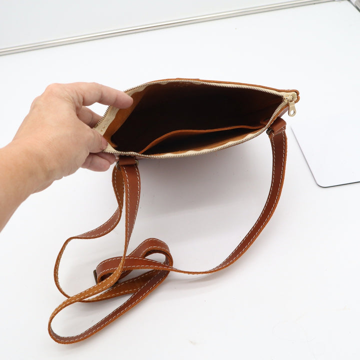 Portland Leather Goods Cognac Brown Full Grain Leather Crossbody Bag Small Zip