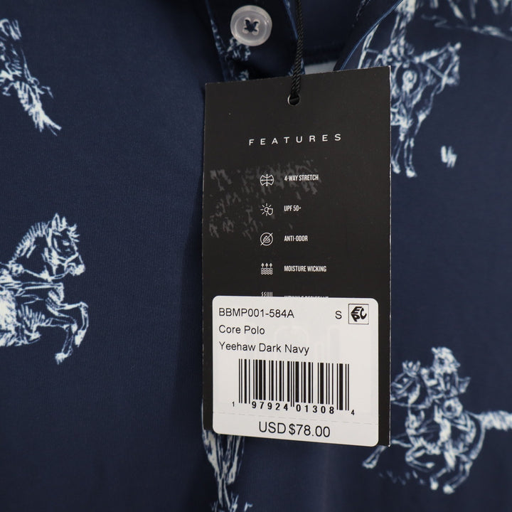 Bad Birdie Yeehaw Dark Navy Cowboy Print Golf Polo Shirt Mens Small