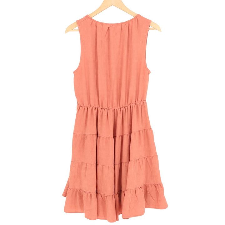 Wishlist Apparel Mini Dress Womens Medium Peach Pleated Tie Neck Sleeveless