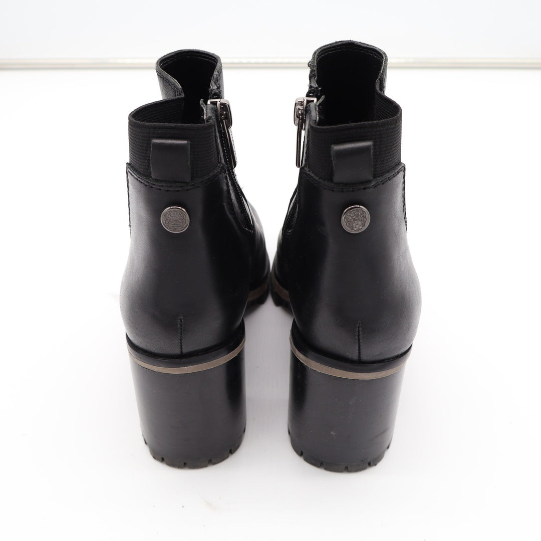 Vince Camuto Black Leather Lug Sole Block Heel Ankle Boots Size 6.5 NFS4153
