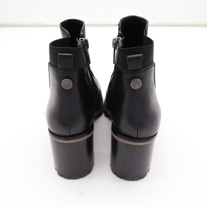 Vince Camuto Black Leather Lug Sole Block Heel Ankle Boots Size 6.5 NFS4153