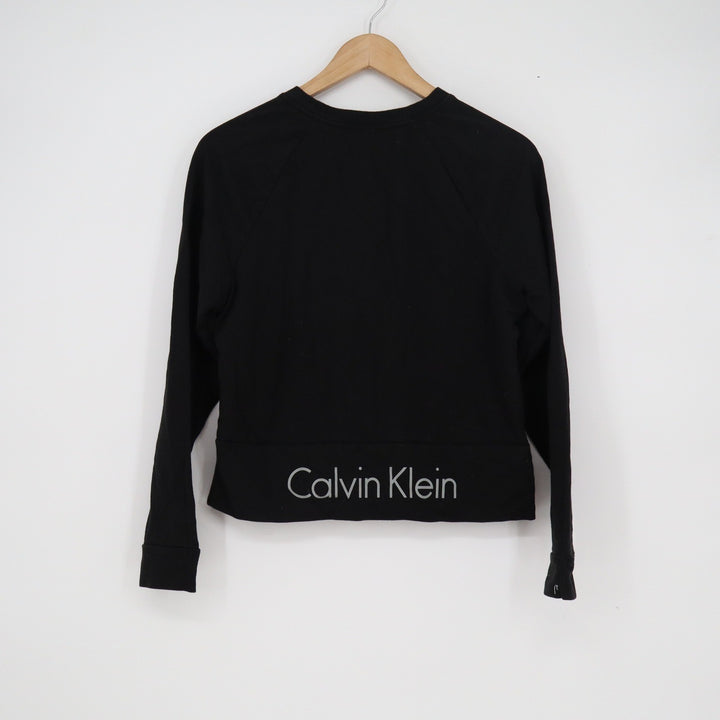 Calvin Klein Womens XS Black Logo Raglan Crewneck Sweatshirt Loungewear Pullover