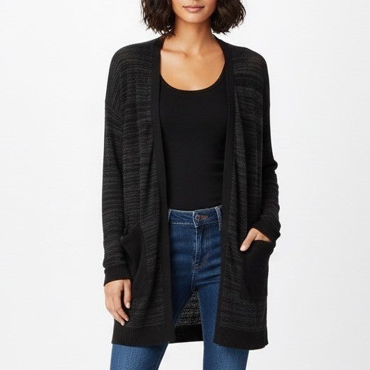 Calvin Klein Jeans Striped Open Front Cardigan Sweater Black Size M