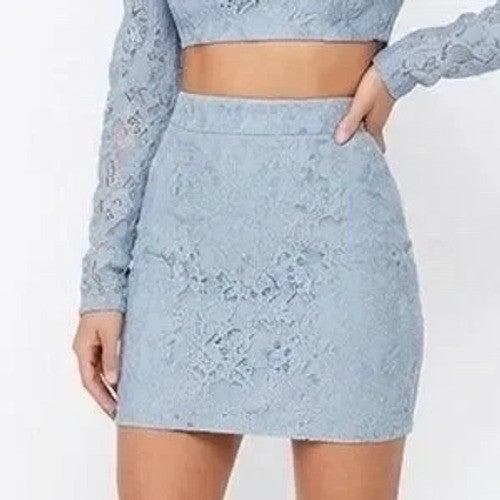 Naked Wardrobe Statement Light Blue Floral Lace Mini Skirt Size M