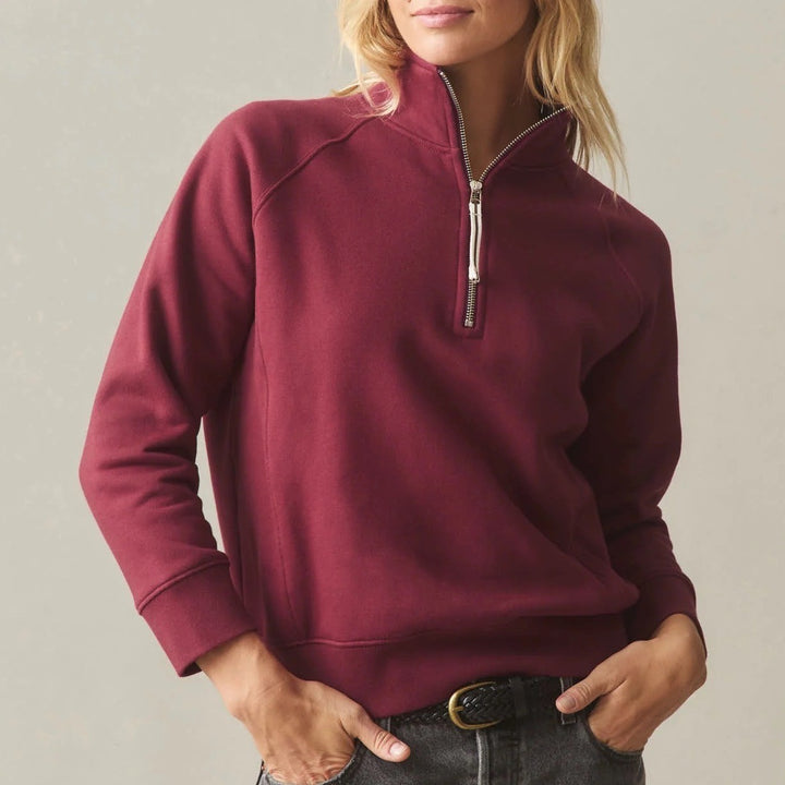 American Giant Midweight Half Zip Sweatshirt Women Large Pomegranate Relaxed Fit