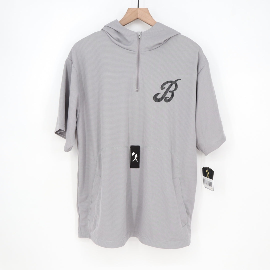 Baseballism Bat Bros BP Tee Mens Large Grey Short Sleeve Quarter Zip Hoodie New