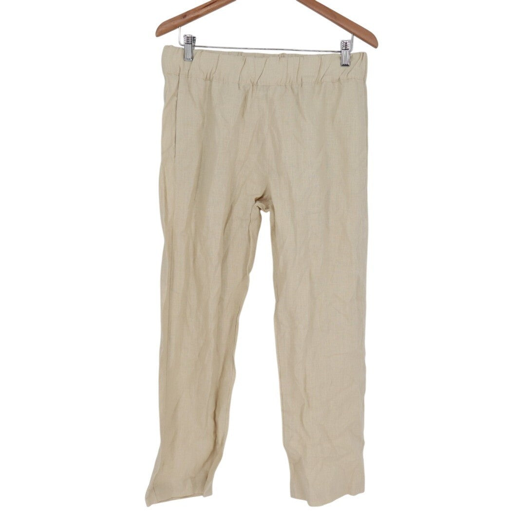 American Giant Pants Womens Medium Beige Linen Relaxed Fit Wide Leg Summer Wear