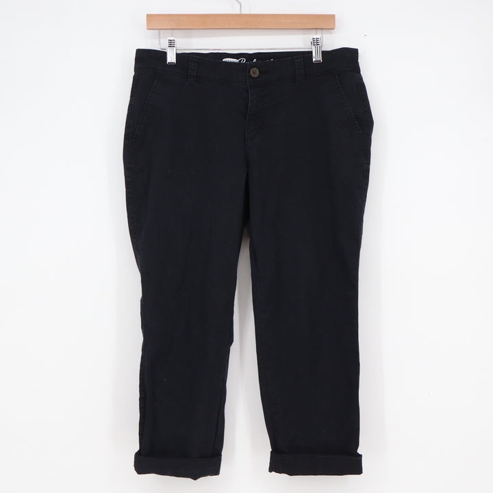 Old Navy Boyfriend Chino Pants Womens 10 Black Cotton Stretch Cuffed