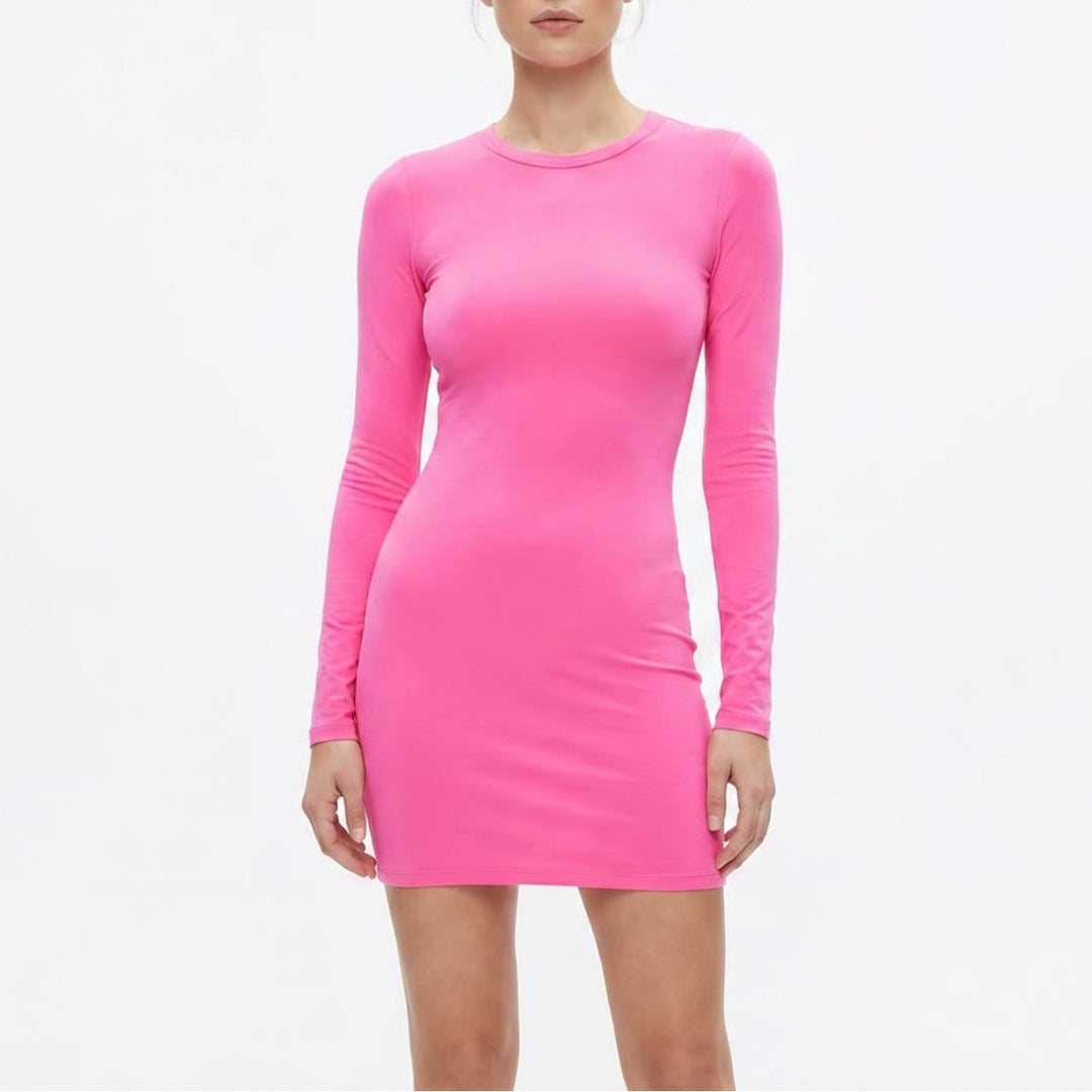 Naked Wardrobe Neon Pink Long Sleeve Bodycon Mini Dress M