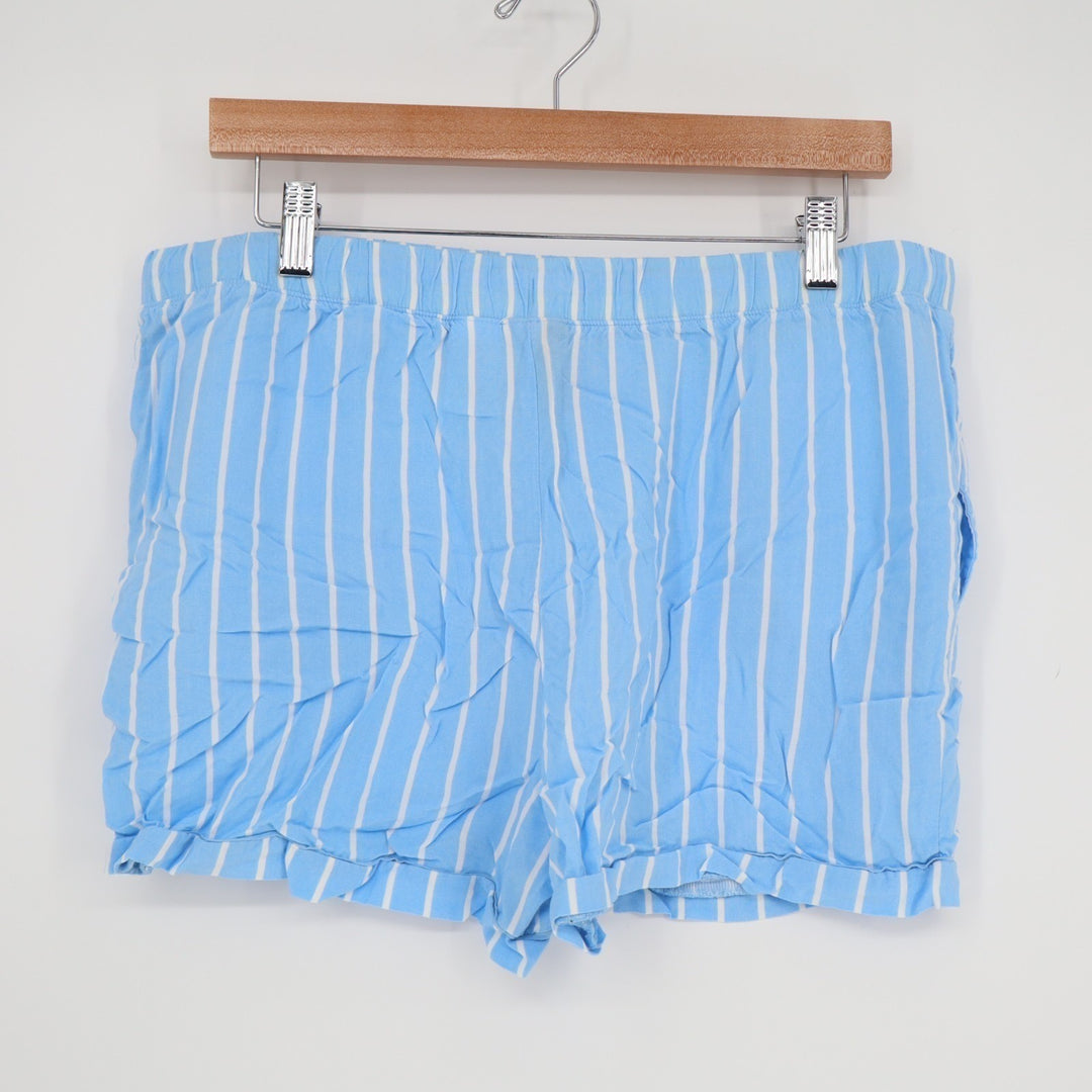 Jaclyn Intimates Shorts Womens Large Blue White Striped Mid Rise Slash Pockets