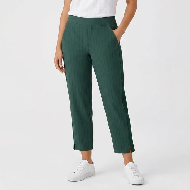 Athleta Trousers Womens 8P Green Stretch Rib Slash Pockets Side Panel Ankle Slit