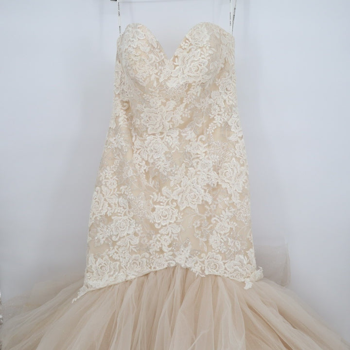 Madison James Wedding Dress Womens 8 White Embroidered Mesh Strapless Sweetheart