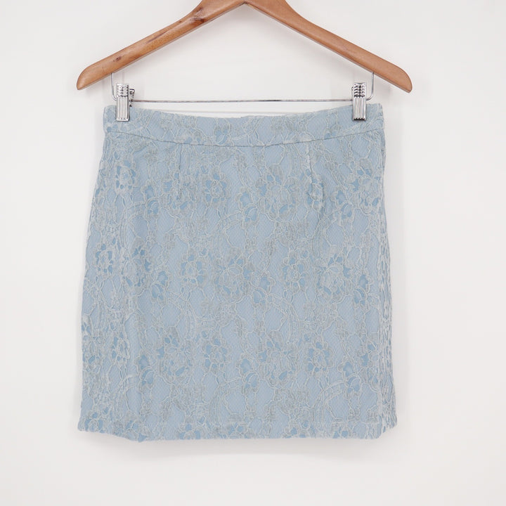 Naked Wardrobe The Statement Light Blue Lace Mini Skirt Size M