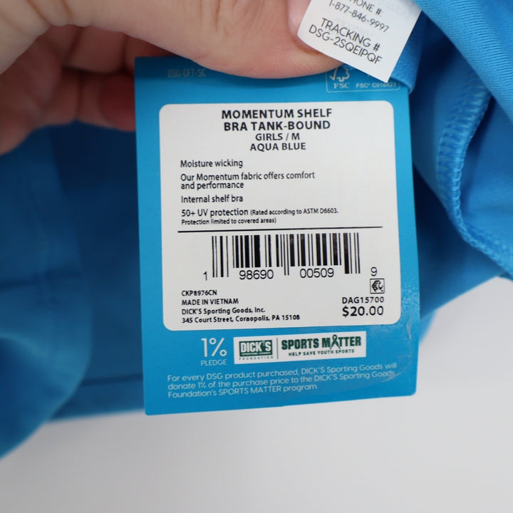 DSG Girls Medium Aqua Blue Momentum Shelf Bra Tank-Bound Athletic Top