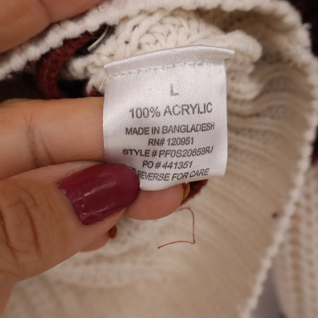 Pink Republic Women's Striped Lace Up Side Knit Sweater Burgundy Cream L