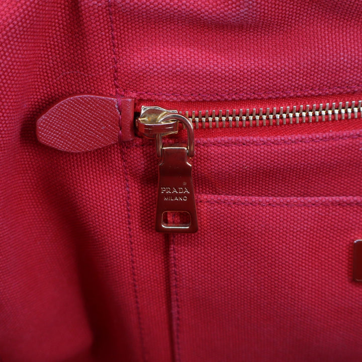 Prada Canapa Tote Bag Red Canvas Logo Handbag Rosso Gold Hardware