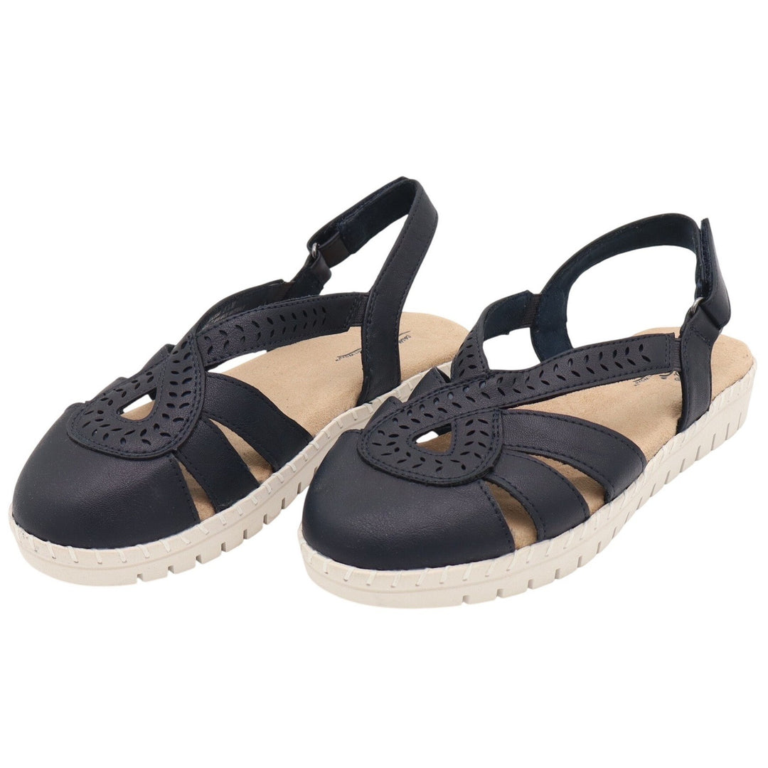 Easy Street Comfort Wave Navy Blue Laser Cut Slingback Sandals Womens 5.5