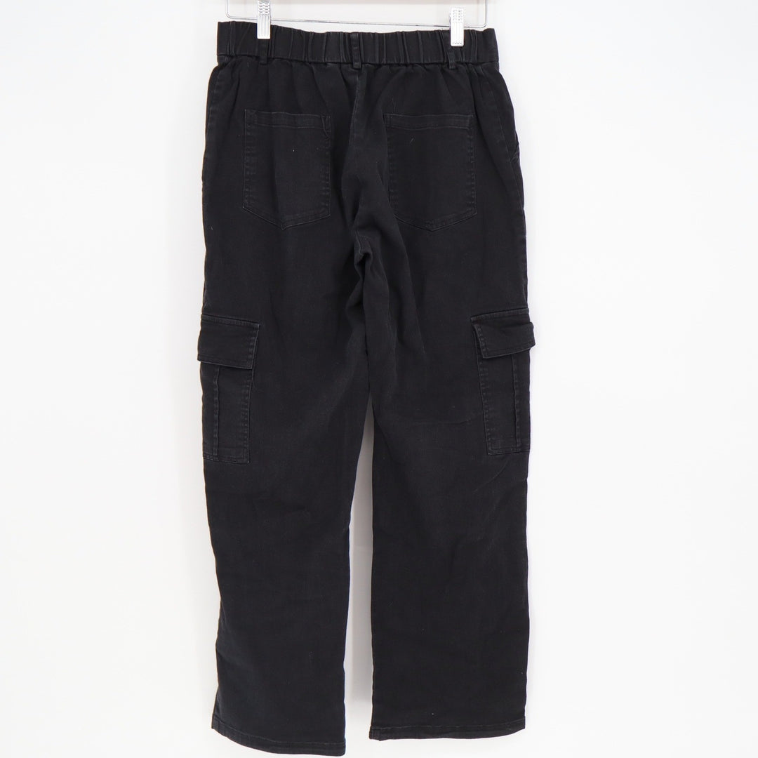 Lolocci Mens Black Cargo Pants Straight Leg Elastic Waist Size M Cotton Blend